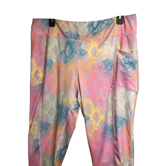 Multi Color Pro Player Yoga Stretch Workout Pants Diamond Scale Print Sz 3X - Picture 8 of 15